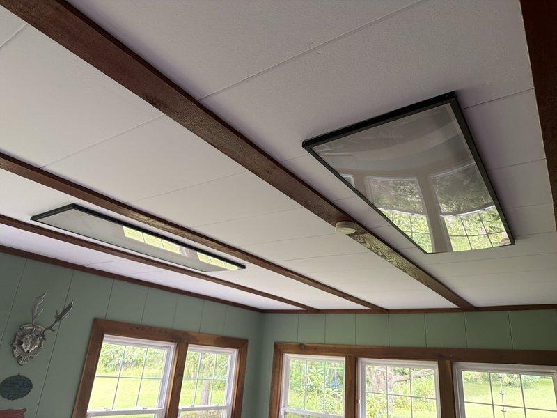 Completed installation of four ceiling fans and two light fixtures throughout the residence. Replaced existing fixtures with new low-profile ceiling fan units featuring integrated lighting and dual pull-chain controls for fan and light operation. Installed timer control for garage lighting circuit to provide automated operation. All fixtures were properly wired, secured to junction boxes, and tested for safe operation. Provided consultation regarding whole-house generator installation options for future consideration.