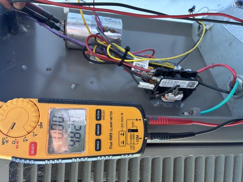 Performed routine preventive maintenance on a three-year-old residential air conditioning system with no reported issues. Conducted comprehensive electrical diagnostics using a digital multimeter to verify proper voltage and amperage readings at the outdoor condensing unit, tested contactor operation, and inspected all electrical connections within the control panel. All components tested within normal operating parameters, and the system is functioning properly for the cooling season.