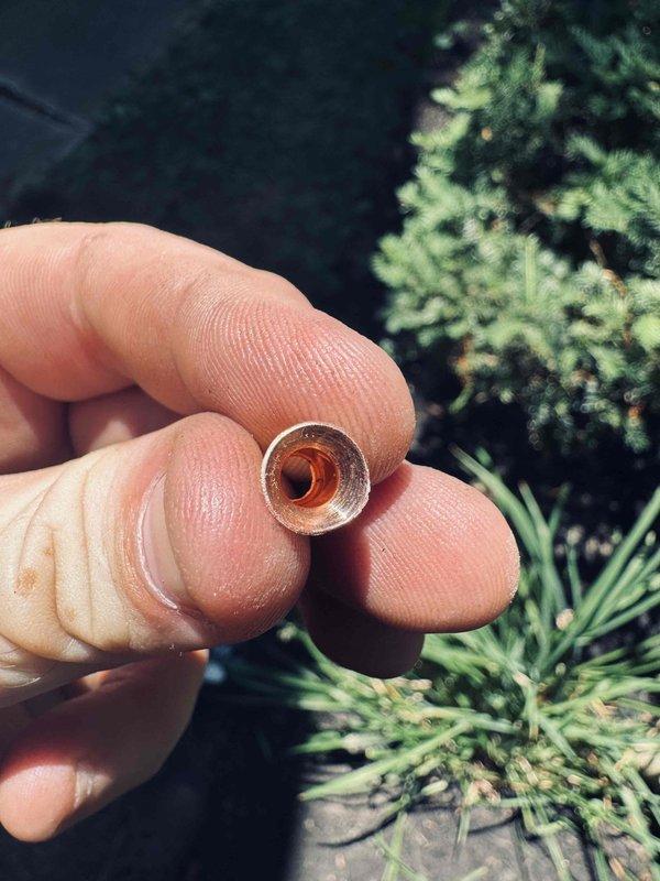 Performed leak search on HVAC system and successfully located refrigerant leak at copper pipe connection with brass compression fitting. Replaced damaged copper pipe section and recharged system with 3 lbs of R-454B refrigerant from truck stock to restore proper operation.