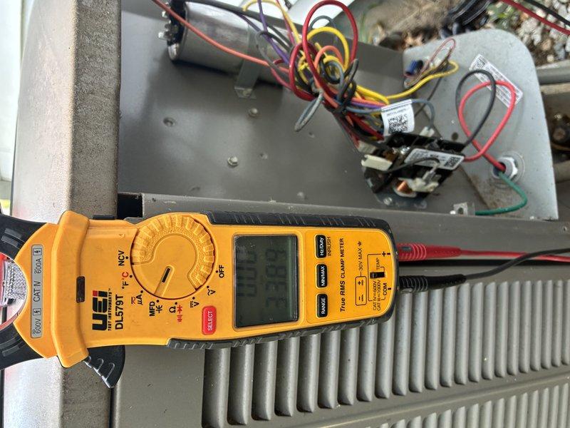Completed MVP cooling maintenance visit on 4-year-old HVAC system. Performed comprehensive system diagnostics using digital multimeter to verify electrical components and capacitor functionality. Inspected internal wiring connections, motor assembly, and capacitor which showed signs of age-related wear and discoloration. All electrical readings were within acceptable parameters and system is operating properly.