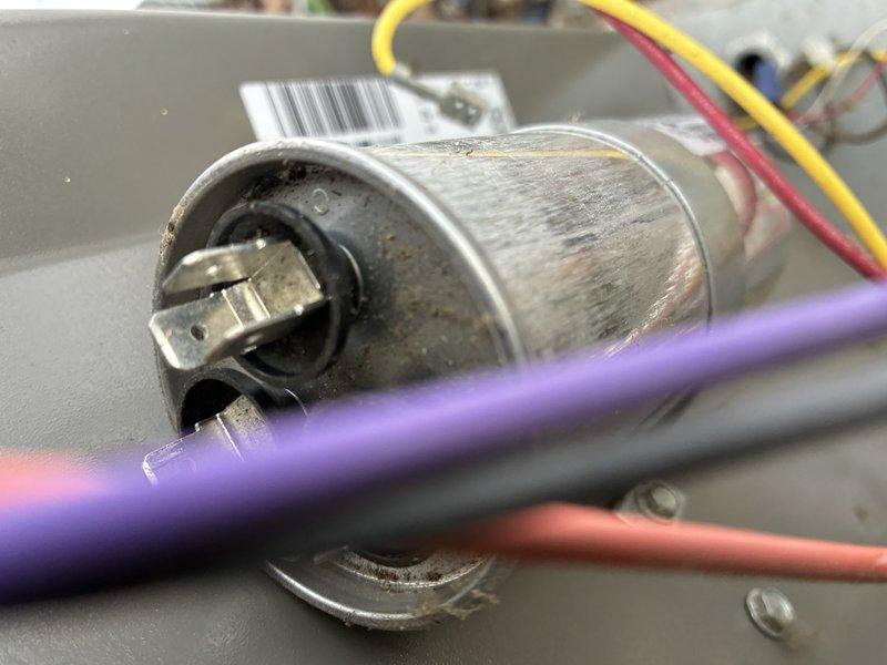 Completed MVP cooling maintenance visit on 4-year-old HVAC system. Performed comprehensive system diagnostics using digital multimeter to verify electrical components and capacitor functionality. Inspected internal wiring connections, motor assembly, and capacitor which showed signs of age-related wear and discoloration. All electrical readings were within acceptable parameters and system is operating properly.