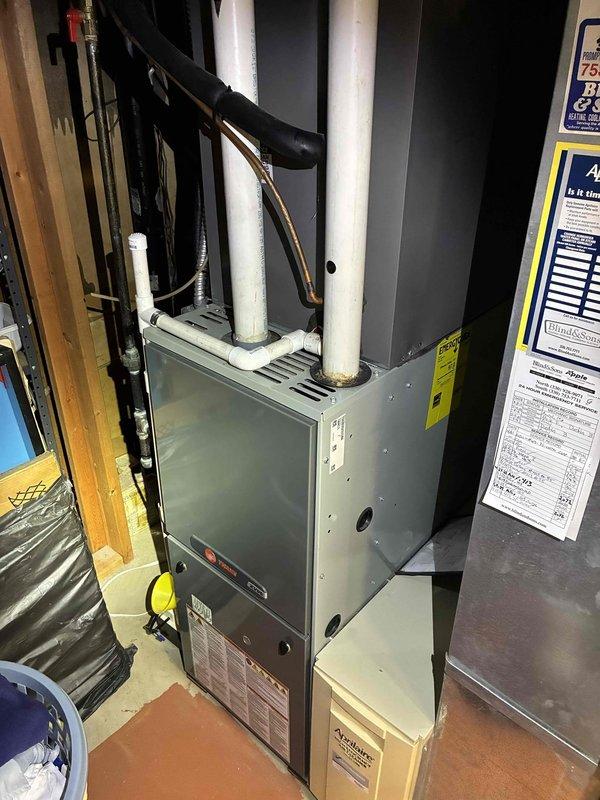 Completed scheduled BS-MVP cooling maintenance visit on residential HVAC system. Performed comprehensive system inspection of furnace and air handler unit, verified proper operation of all components, and conducted electrical diagnostics using calibration-grade testing equipment. Documented equipment condition through detailed photography showing proper installation of exhaust/intake venting, refrigerant line insulation, and overall system configuration to ensure continued efficient operation throughout the cooling season.