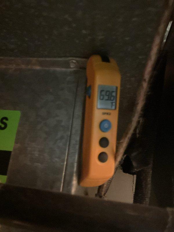 Completed MVP cooling maintenance visit on residential HVAC system. Performed temperature diagnostics using digital thermometer, recording supply air temperature of 58.8°F at register and measuring temperatures at air handler/ductwork to verify proper system operation and adequate cooling performance.