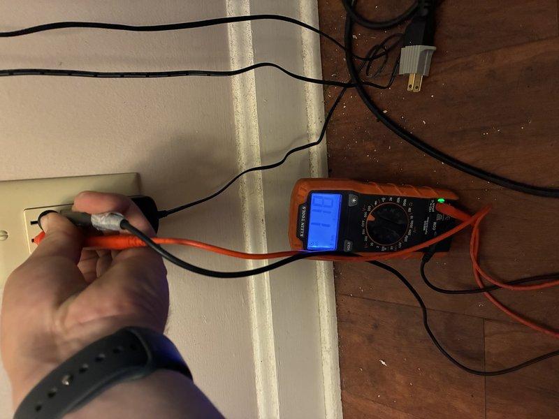 Installed new GFCI outlet to provide ground fault protection for office equipment area. Verified proper wiring and grounding using multimeter testing, confirmed outlet functionality and protection features are operating correctly.