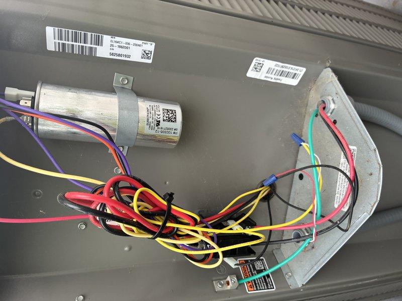 Completed annual maintenance on one-year-old air conditioning system. Inspected blower assembly and found normal operational wear with minor dust accumulation on wheel and housing. Verified electrical connections at capacitor and associated wiring, confirmed all components secure and functioning within specifications.