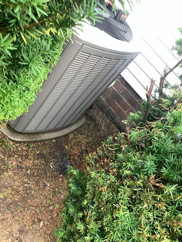 Completed scheduled MVP cooling maintenance visit on 7-year-old residential air conditioning system. Performed comprehensive inspection of outdoor condenser unit, verified proper clearance around equipment despite dense surrounding landscaping, and confirmed unit operational status. All components functioning within normal parameters at time of service.