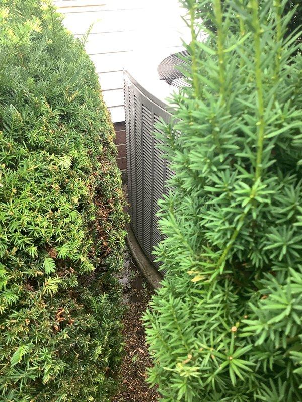 Completed scheduled MVP cooling maintenance visit on 7-year-old residential air conditioning system. Performed comprehensive inspection of outdoor condenser unit, verified proper clearance around equipment despite dense surrounding landscaping, and confirmed unit operational status. All components functioning within normal parameters at time of service.