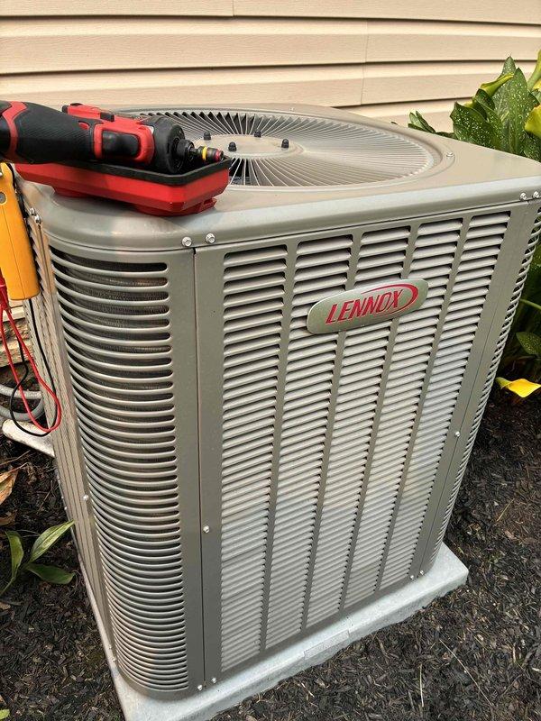 Completed MVP cooling maintenance visit on Lennox residential air conditioning system. Performed comprehensive inspection of outdoor condenser unit, including electrical control panel assessment. Verified capacitor condition and integrity, inspected all electrical connections and wiring within control panel, and conducted operational testing of the system using diagnostic gauges to ensure proper refrigerant pressures and overall system performance.