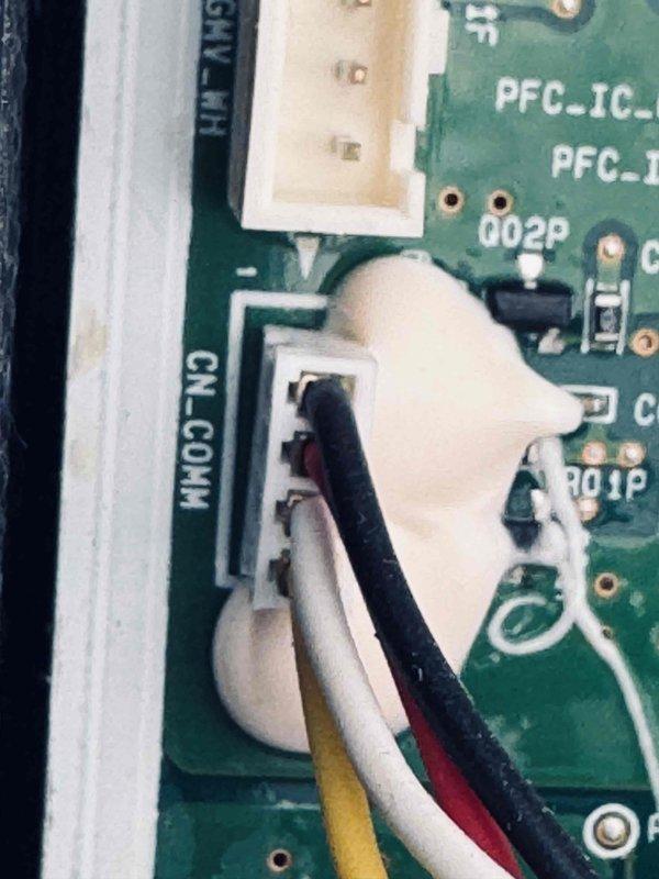 Responded to no-cooling call on residential central air conditioning system with intermittent failure. Upon inspection, identified faulty control board connections and loose wiring at outdoor unit. Secured all wire terminals at PCB connection points, verified proper seating of communication connectors (CN-COMM), and tested control board functionality. Cycled system through multiple cooling cycles to confirm reliable operation and proper thermostat communication. Unit now cooling effectively and maintaining setpoint temperature.