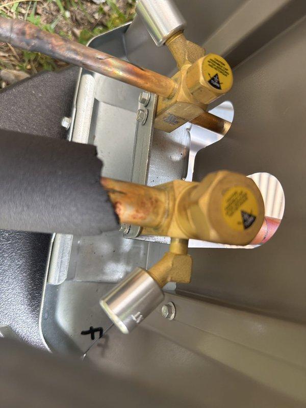 Completed installation of 80% efficiency furnace and air conditioning system. Installed new dual fuse protection with 25-amp fuses in disconnect box, connected refrigerant lines with service valves and filter drier, and verified all electrical connections and copper line sets are properly secured and operational.