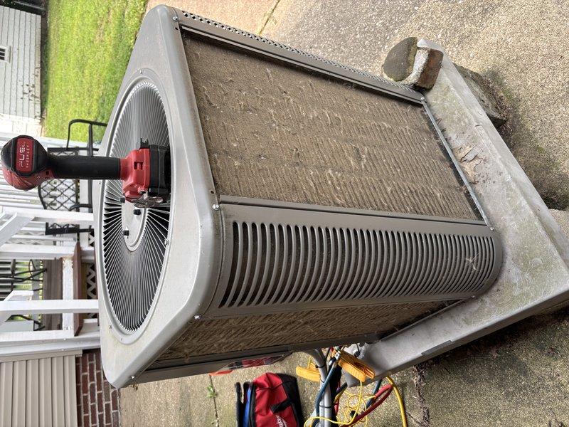 Completed MVP cooling maintenance visit on 6-year-old residential air conditioning system. Performed comprehensive inspection of outdoor condensing unit, including evaluation of condenser coils, fan assembly, and electrical connections. Unit operational with normal wear patterns observed consistent with age and outdoor exposure. Noted minor weathering on concrete pad and presence of organic growth on base perimeter, which is typical for outdoor installations. All critical components functioning within normal parameters at time of service.