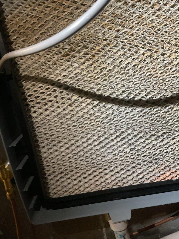 Completed MVP cooling maintenance visit on 4-year-old system. Inspected evaporator coil and mesh filter, which showed minimal dust accumulation and remains in good operating condition. Verified condensate drain line and refrigerant lines for proper installation and function. Measured supply air temperature at 42.7°F, confirming adequate cooling performance and proper system operation.