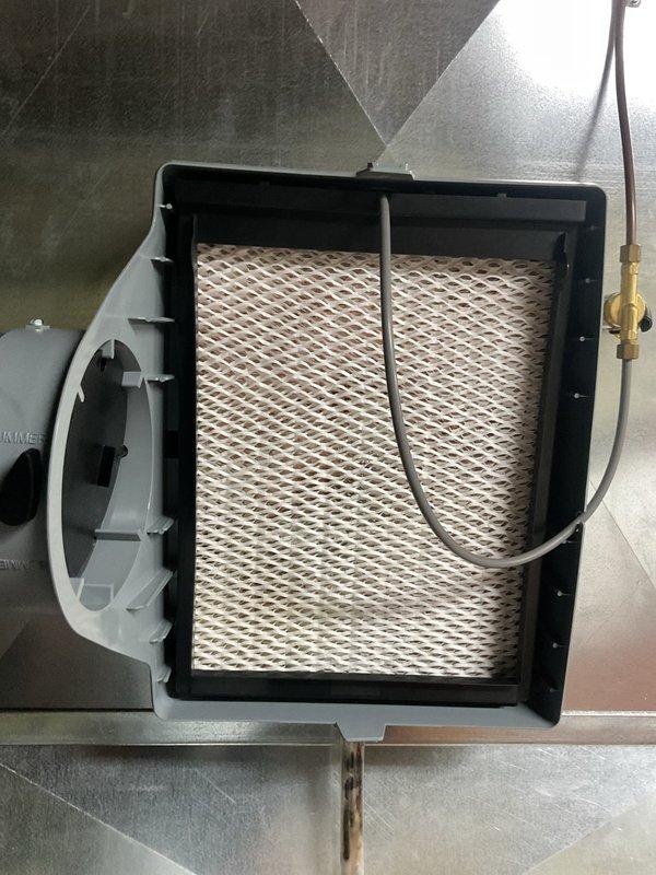 Completed preventative maintenance on one-year-old Lennox HVAC system. Inspected air handler unit, accessed and evaluated pleated air filter which showed moderate dust accumulation, and verified all system components including ductwork, gas connections, and control panel were operating within normal parameters.