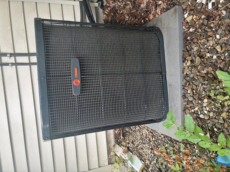 Completed MVP recurring cooling maintenance visit on Trane air conditioning condenser unit. Performed standard system inspection, verified proper operation of all components, and cleared accumulated leaf debris from around the outdoor unit to ensure adequate airflow and prevent potential obstruction of the condenser coil.