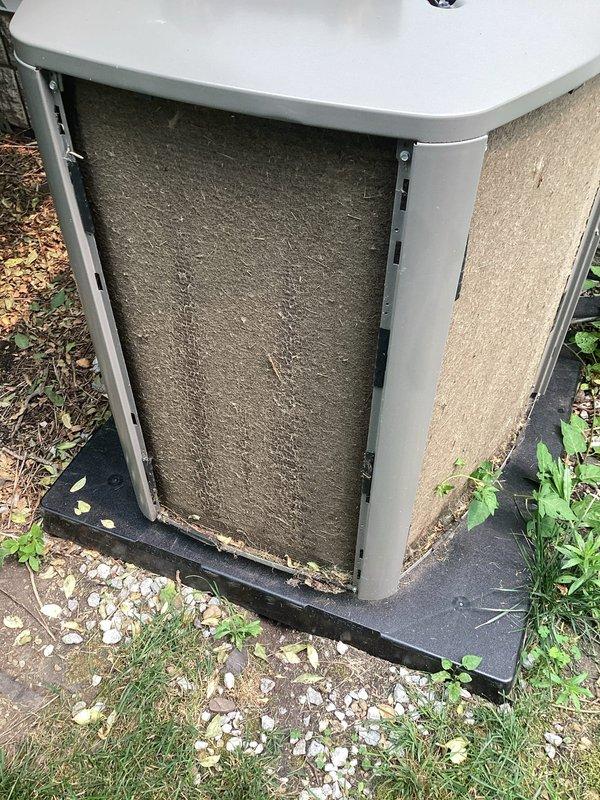 Completed MVP cooling maintenance on one-year-old air conditioning system. Performed comprehensive inspection of outdoor condensing unit, checked refrigerant temperatures with supply air measuring 58.3°F, inspected and assessed filter condition showing normal dirt accumulation for age of equipment, and verified all system components operating within manufacturer specifications.