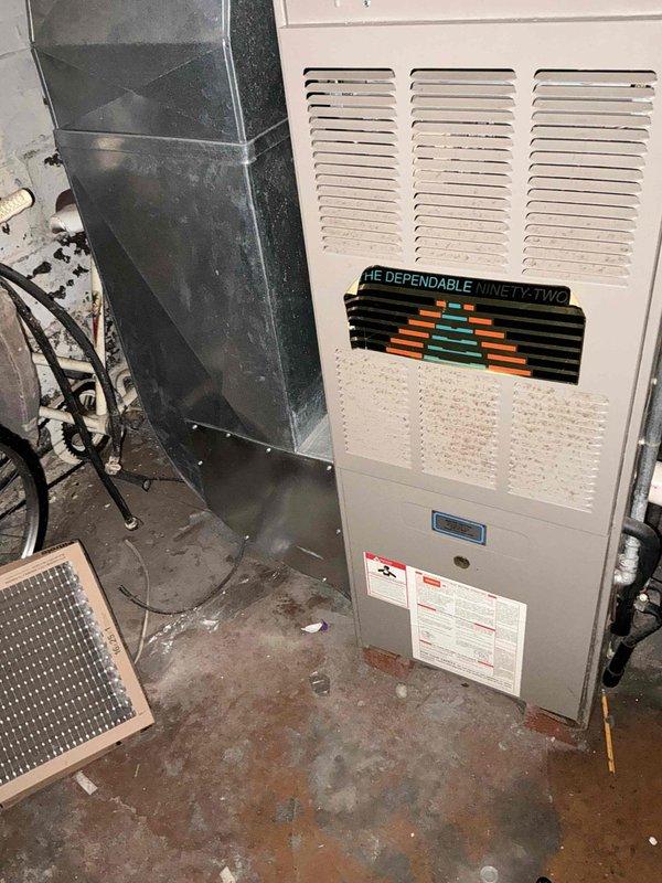 Completed comprehensive HVAC estimate for full system replacement of existing forced-air furnace and air conditioning equipment in residential basement installation. Evaluated current Dependable brand 92% efficiency furnace unit with existing ductwork configuration, assessed equipment condition and operational status, documented system specifications, and provided replacement recommendations for upgraded heating and cooling system with proper sizing calculations based on home requirements.