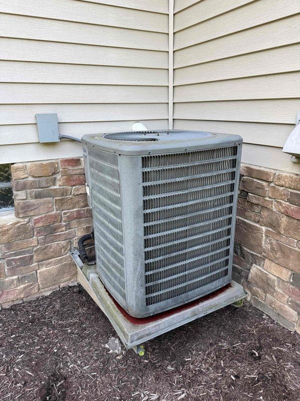 # HVAC Maintenance - Cooling

Completed scheduled preventive maintenance cooling visit on 16-year-old residential air conditioning system. Performed comprehensive inspection of outdoor condenser unit and indoor air handler components, including examination of control boards, electrical connections, and wiring harnesses. All circuit boards, capacitors, and electronic components inspected and found operational. Verified proper airflow through evaporator coil and checked air filter condition. Outdoor condenser unit inspected for physical condition, clearance requirements, and proper drainage on concrete pad. System operational and performing within normal parameters at time of service completion.