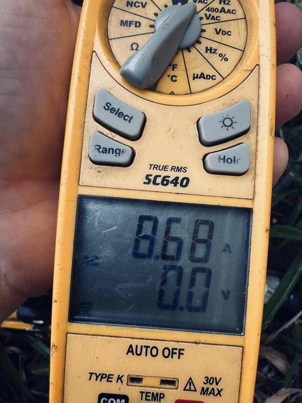 Performed comprehensive cooling system tune-up and preventative maintenance on properly functioning HVAC unit. Conducted electrical diagnostics using digital multimeter, measuring system amperage at 8.68A and verifying voltage readings to ensure equipment operating within manufacturer specifications. All components inspected and found to be functioning correctly with no issues identified.