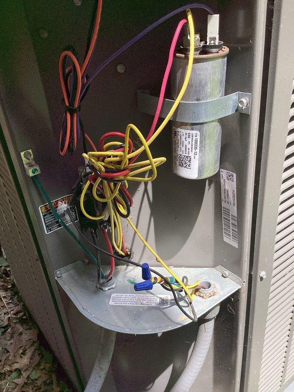 Completed MVP cooling maintenance visit on outdoor air conditioning unit. Inspected and replaced failed TR30R 200/250A fuses in the electrical disconnect, which had prevented system operation. Verified proper connections of capacitor wiring and all electrical components within the unit compartment. System tested and confirmed operational upon completion.
