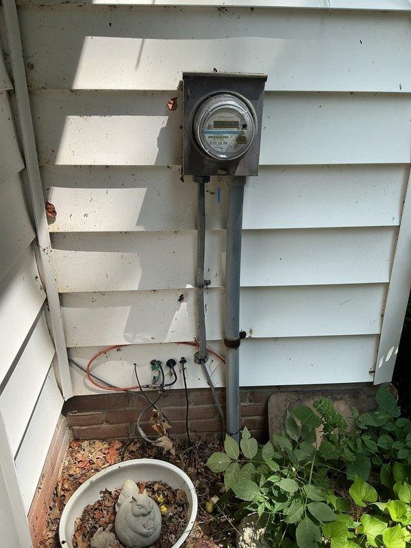 Responded to utility company notification regarding damaged meter socket. Inspected exterior electrical meter installation and associated conduit system. Repaired meter socket assembly to restore proper functionality and ensure safe electrical connections. Verified all conduit fittings, mounting brackets, and weatherhead components were secure and code-compliant following repair completion.