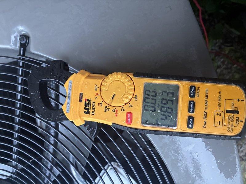 Completed MVP cooling maintenance visit. Performed system diagnostics and electrical measurements using clamp meter on outdoor condensing unit, recording operating parameters and verifying proper system performance. Unit inspected and found operating within normal specifications.