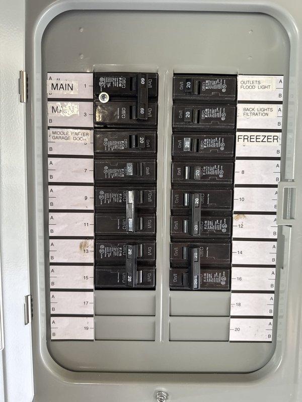 Corrected code violations identified during failed final inspection for detached garage structure. Installed second ground rod to meet NEC 250.32(A) and 250.53(A)2 requirements for detached structure grounding system. Upgraded all branch circuits in garage with GFCI protection per NEC 210.8, including installation of GFCI breakers for 2-pole circuits. Verified proper operation of all GFCI devices and confirmed grounding electrode system compliance.