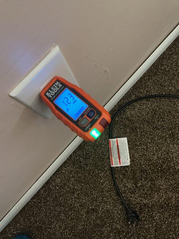 Replaced five electrical outlets throughout the residence, including two in the great room located behind the refrigerator and couch, one dedicated outlet for the water softener system, and two exterior GFCI outlets positioned at the front porch and driveway areas. Performed voltage testing and verification on all newly installed receptacles to ensure proper grounding and circuit functionality, with all outlets meeting code requirements and operating within safe parameters.
