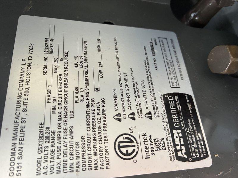 Completed scheduled MVP cooling maintenance visit on Goodman split system unit, model GEX1302430. Performed comprehensive inspection of outdoor condensing unit, including electrical components, capacitor, contactor, and wiring connections. All system components found operating within manufacturer specifications with no immediate service needs identified. Unit documentation photographed for service records.