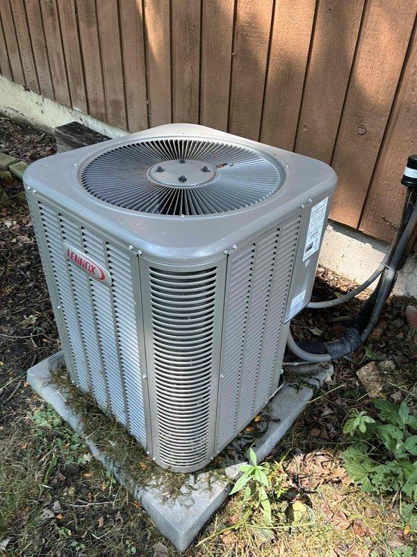 Completed MVP Cooling maintenance visit on 8-year-old air conditioning system. Performed routine preventive maintenance on Lennox condenser unit and indoor air handler, inspected system components, and staged replacement air filters for the mechanical room. All equipment found operating within normal parameters.