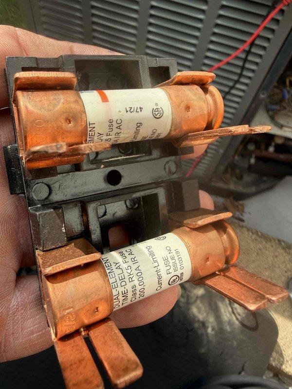 Completed routine preventative maintenance on 11-year-old air conditioning system per recurring service agreement. Inspected electrical components including fuse block and time-delay fuses, verified proper operation and connections. Examined refrigeration system components including filter-drier dated 21024, copper refrigerant lines, and associated piping network for leaks, proper insulation, and system integrity. All components found operating within normal parameters and system cleared for continued service until next scheduled maintenance visit.