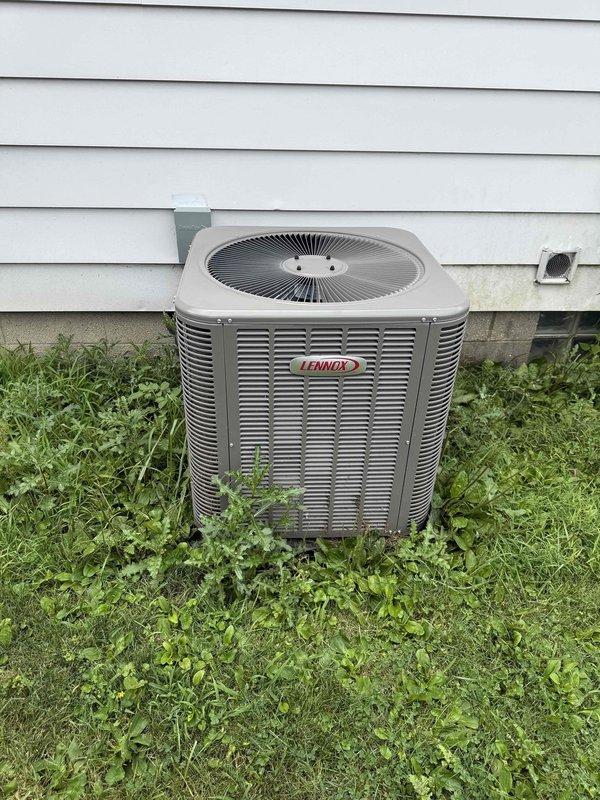 Completed annual air conditioning maintenance on Lennox condenser unit and associated indoor air handler system. Performed comprehensive system inspection including electrical connections, refrigerant levels, and airflow verification. Cleaned condenser coils and checked fan operation on outdoor unit. Inspected indoor air handler, ductwork connections, and condensate drainage system. All components found operating within normal parameters. Unit tested and confirmed cooling properly at completion of service.