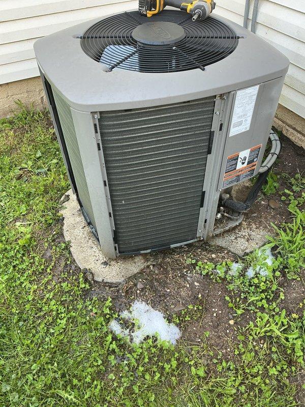 Performed system diagnostics on residential Lennox split system and found temperature split slightly below optimal range. Upon inspection, condenser coil showed significant accumulation of dirt and debris restricting airflow through fins. Recommended chemical coil cleaning to restore efficiency, prevent premature component failure, and reduce stress on system. Customer approved repair and scheduled follow-up appointment for chemical wash service.