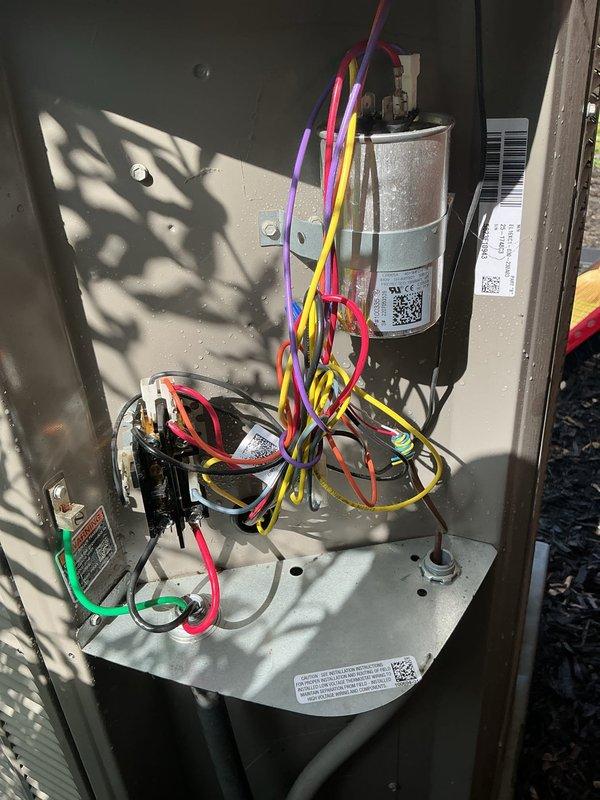 Completed MVP recurring cooling maintenance visit. Inspected HVAC system and replaced heavily soiled cylindrical air filter that exhibited significant dust and debris accumulation throughout pleated media. Verified electrical components, capacitor, and control board within unit are functioning properly with all wire connections secure.