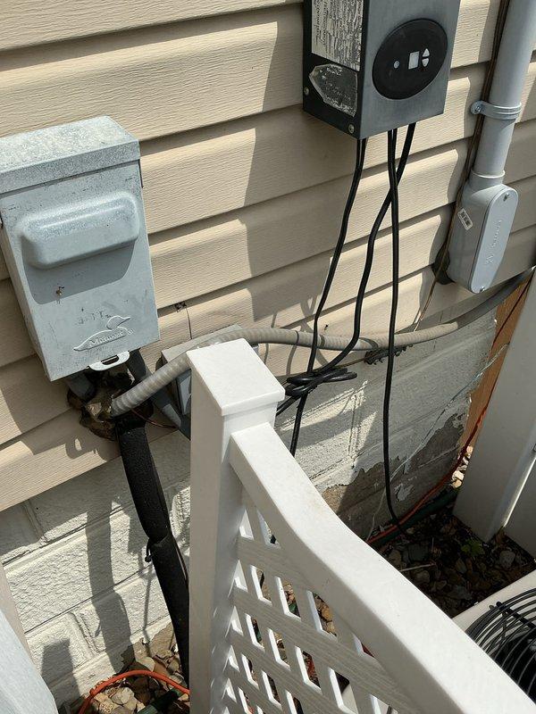 Responded to service call for circuit breaker tripping issue. Performed diagnostic inspection of exterior electrical system including meter box, disconnect box, and associated conduit and wiring. Inspected electrical connections and conduit runs on building exterior to identify potential fault causing breaker trips. Documented existing electrical infrastructure and component conditions for troubleshooting purposes.