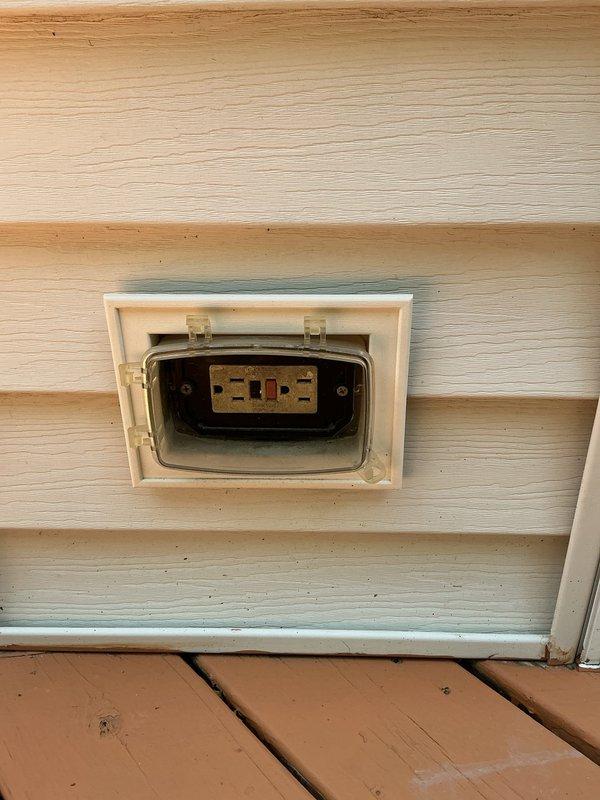 Replaced defective GFCI outlet on exterior light post due to failure of protection mechanism. Installed two additional exterior outlets to provide adequate outdoor power access points as requested. All exterior electrical work completed per safety standards, excluding attic work due to presence of vermiculite insulation containing asbestos.