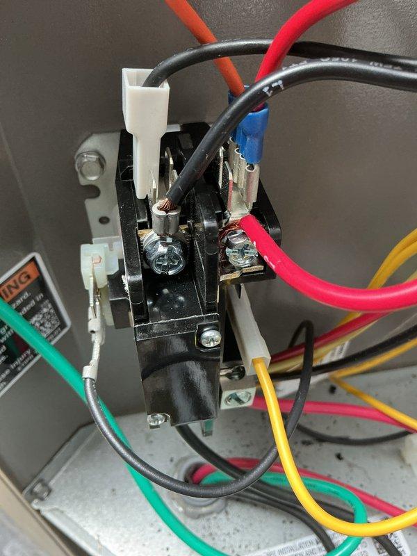 Responded to no-cooling call and diagnosed loose wire connections at contactor causing overheating, wire failure, and blown fuse. Repaired damaged wiring, secured all electrical connections, and replaced failed fuse to restore cooling operation. System tested and confirmed operating normally. Contactor shows burn damage and scorching from electrical fault and has been ordered for replacement during follow-up visit.