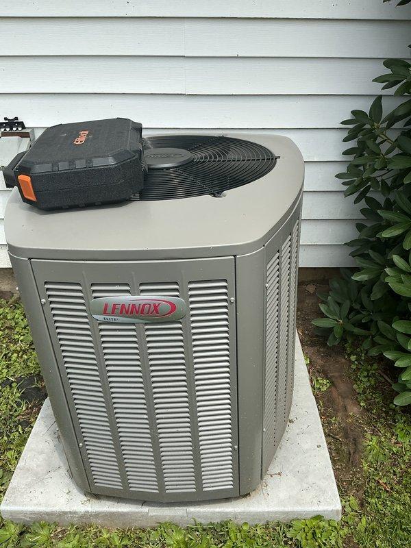 Completed MVP cooling maintenance visit on 3-year-old Lennox air conditioning system that had been rescheduled from previous date. Performed comprehensive system inspection, tested operational parameters using diagnostic meter, and verified unit performance. All components found operating within normal specifications with no issues identified during this routine preventative maintenance service.
