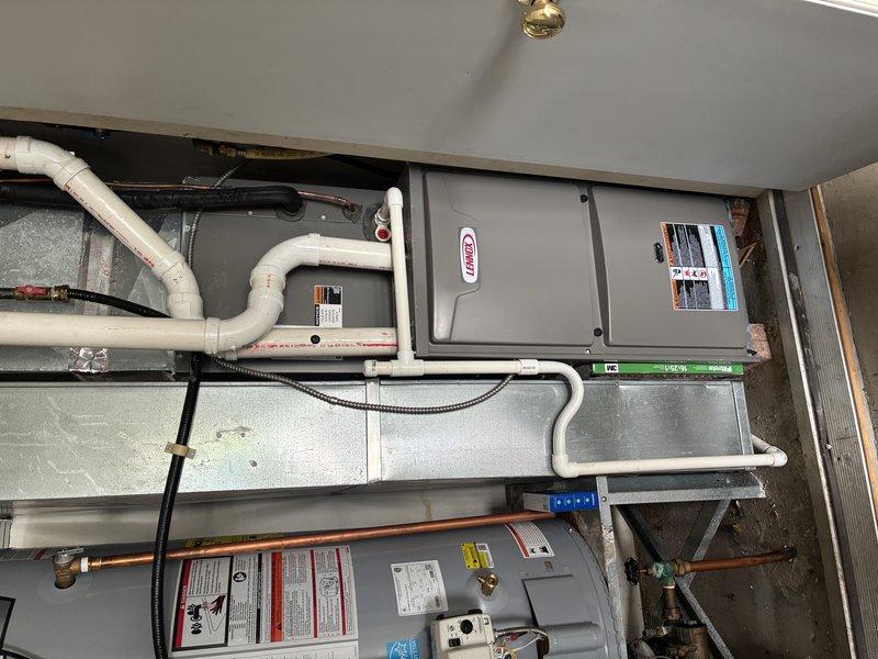 Completed MVP cooling maintenance visit on 2-year-old system. Performed inspection of outdoor condensing unit, noting significant dirt and debris accumulation on condenser coil requiring cleaning. Inspected indoor mechanical room equipment including air handler, electrical disconnects, and associated plumbing connections. All components operational and system running within normal parameters upon completion of preventive maintenance procedures.