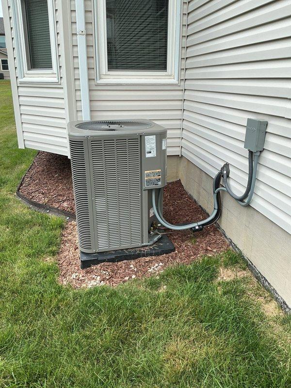 Completed MVP recurring cooling maintenance visit on residential HVAC system. Performed comprehensive inspection of indoor furnace unit in basement and outdoor condensing unit, verified proper operation of all components, checked refrigerant line connections, and confirmed system is functioning within normal parameters. Equipment showed no visible signs of damage or operational issues, with proper clearances maintained and professional installation standards observed throughout.