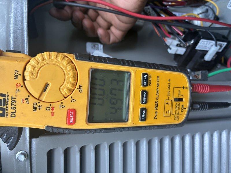 Completed MVP cooling visit and preventive maintenance inspection. Performed electrical diagnostics using digital multimeter to verify system voltage, amperage, and proper electrical connections at the air conditioning unit. All measurements were within manufacturer specifications, and system components tested satisfactorily with no issues identified.