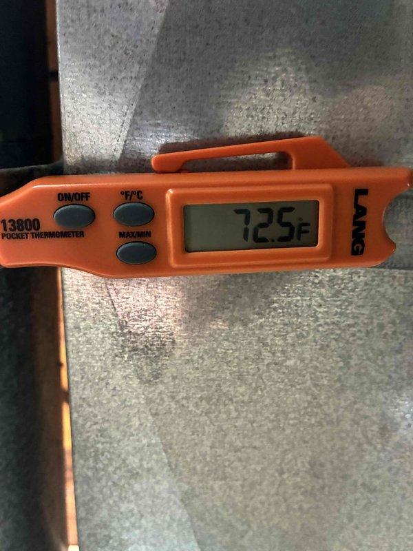 Completed MVP Cooling Visit on Trane HVAC system, performing comprehensive preventive maintenance inspection. Verified system operation, documented supply air temperature reading of 72.5°F, and inspected all accessible components including ductwork, refrigerant lines, and electrical connections to ensure optimal cooling performance.