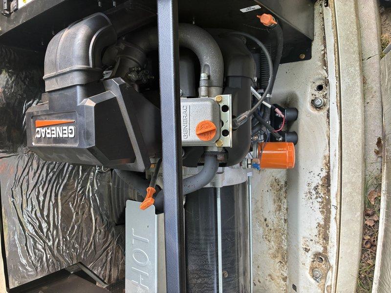 # Generac 22kW Generator Maintenance

Performed scheduled preventive maintenance on a four-year-old Generac 22kW natural gas standby generator. Conducted comprehensive system inspection including visual assessment of all external components, connections, and mounting hardware. Verified proper clearances and inspected air intake and exhaust pathways for obstructions or debris accumulation.

Checked all electrical connections, wiring terminations, and conduit fittings for tightness and signs of wear or corrosion. Inspected natural gas supply line connections, valves, and fittings for proper installation and secure mounting. Verified orange safety caps were properly installed on service ports.

Examined cooling system components including radiator, hoses, and coolant level. Inspected battery connections and charging system functionality. Verified control panel indicators and transfer switch operation. Checked oil level and condition, and inspected for any fluid leaks around engine block a