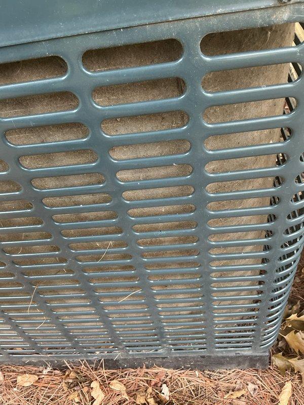 Performed preventative maintenance inspection on 4-year-old air conditioning system for MVP customer. Conducted thorough visual examination of outdoor condensing unit, confirming heat exchanger coils and protective grilles were clean and in proper working condition, with no debris obstruction or damage observed to finned components.
