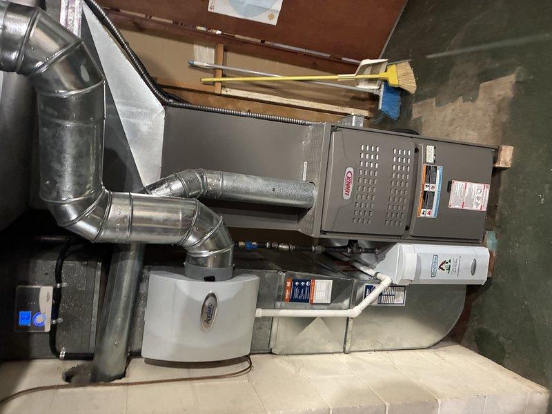 Performed comprehensive preventive maintenance on a three-year-old residential air conditioning system with no reported issues or symptoms. Conducted complete system inspection including refrigerant charge verification, electrical component testing, condensate drain line evaluation, air filter assessment, and evaporator coil examination. Inspected Lennox furnace and integrated humidifier system for proper operation in preparation for cooling season. Verified all ductwork connections, tested thermostat functionality, and confirmed proper airflow throughout the system. System operating within manufacturer specifications with no deficiencies noted.