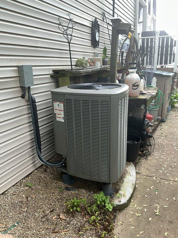 Completed commissioning service on residential air conditioning system. Performed startup procedures on outdoor condensing unit and indoor air handler, verified proper refrigerant line connections, confirmed condensate drain line installation, and ensured all electrical connections were secure at disconnect box. System tested and operating within manufacturer specifications.