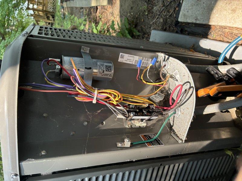 Completed routine MVP cooling maintenance visit on 4-year-old HVAC system. Accessed interior components through main service panel and inspected all electrical connections, control boards, motor assembly, and wiring harnesses. All components found to be functioning properly with connections secure and wiring professionally organized. Noted normal age-related surface dust accumulation and minor debris in outdoor housing. Verified capacitor, relay modules, and control boards operational with no signs of electrical failure or component degradation. System operating within normal parameters with all safety controls functioning as designed.