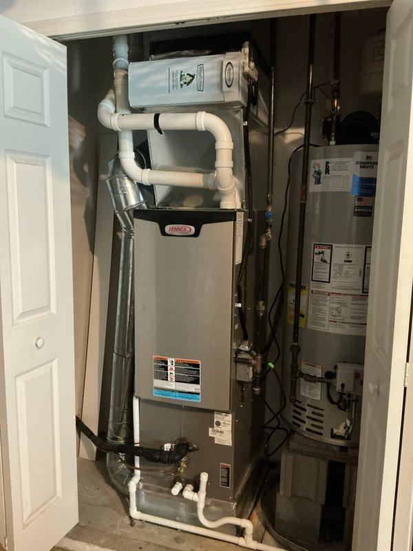 Completed routine air conditioning maintenance on residential split-system. Performed comprehensive inspection of indoor Lennox furnace/air handler unit located in utility closet and outdoor condenser unit. Verified proper operation of all system components, checked refrigerant lines and electrical connections, and ensured adequate airflow throughout the system to maintain optimal cooling performance for the upcoming season.