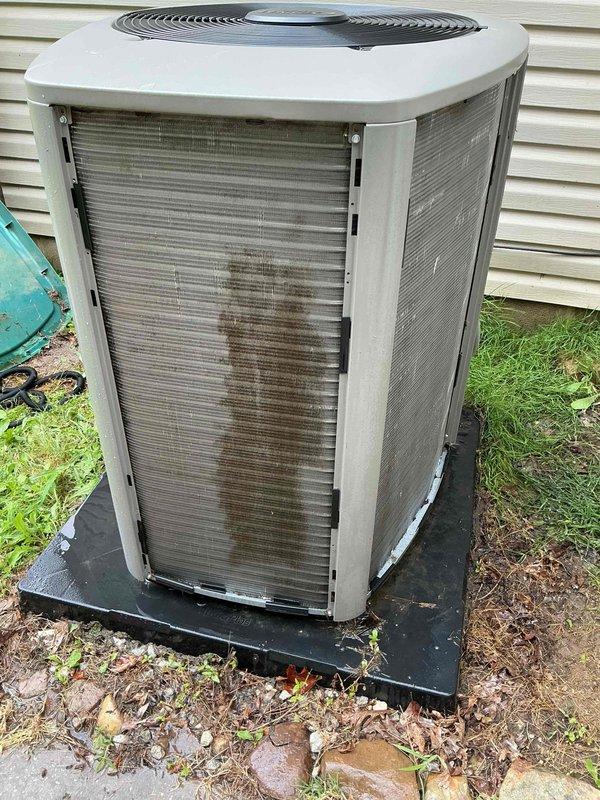 Completed annual cooling system maintenance and tune-up for MVP membership customer. Performed comprehensive inspection of outdoor condenser unit, noting visible dirt accumulation and staining on exterior grilles. Checked all electrical connections, refrigerant levels, and system operation to ensure proper cooling performance for the upcoming season.