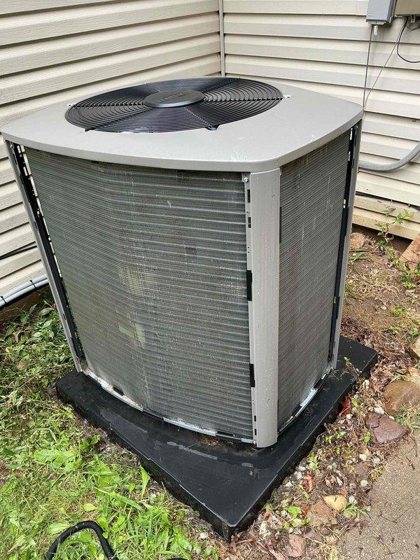 Completed annual cooling system maintenance and tune-up for MVP membership customer. Performed comprehensive inspection of outdoor condenser unit, noting visible dirt accumulation and staining on exterior grilles. Checked all electrical connections, refrigerant levels, and system operation to ensure proper cooling performance for the upcoming season.