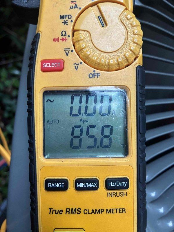 Performed comprehensive AC tune-up and preventive maintenance on residential cooling system. Conducted electrical diagnostics using clamp meter, measuring amperage draws of 20.01A and verifying capacitor performance at 50.67 microfarads to ensure compressor and condenser fan motor operation within manufacturer specifications. Inspected outdoor unit components, confirmed proper electrical values, and verified system readiness for cooling season with no issues identified during service visit.